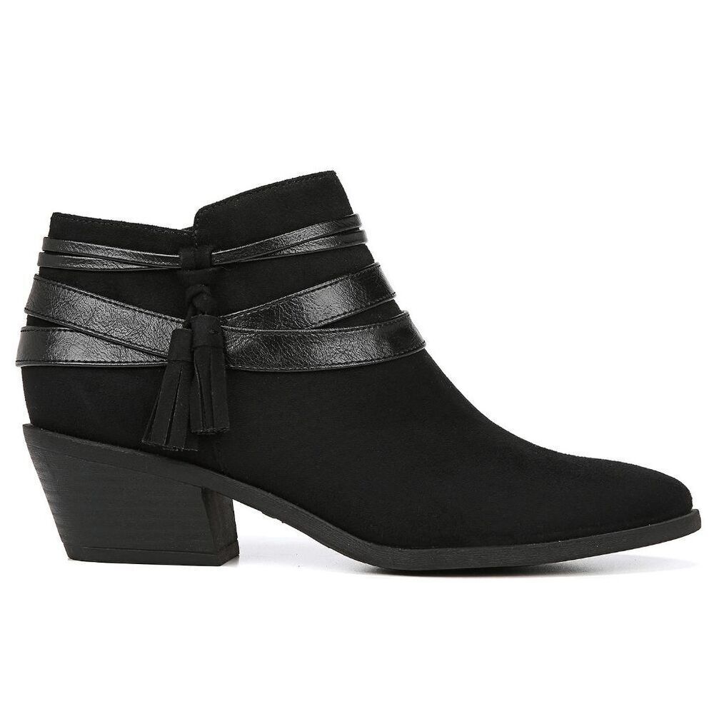 LifeStride Black Paloma Ankle Booties Faux Suede Tassels Western Casual 8.5 Wide